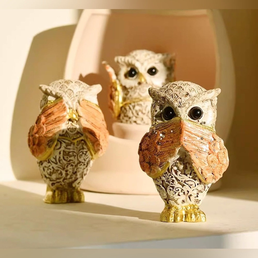 Decorative trio  Owl Figurines with Gold Accents - Picture 3 of 6